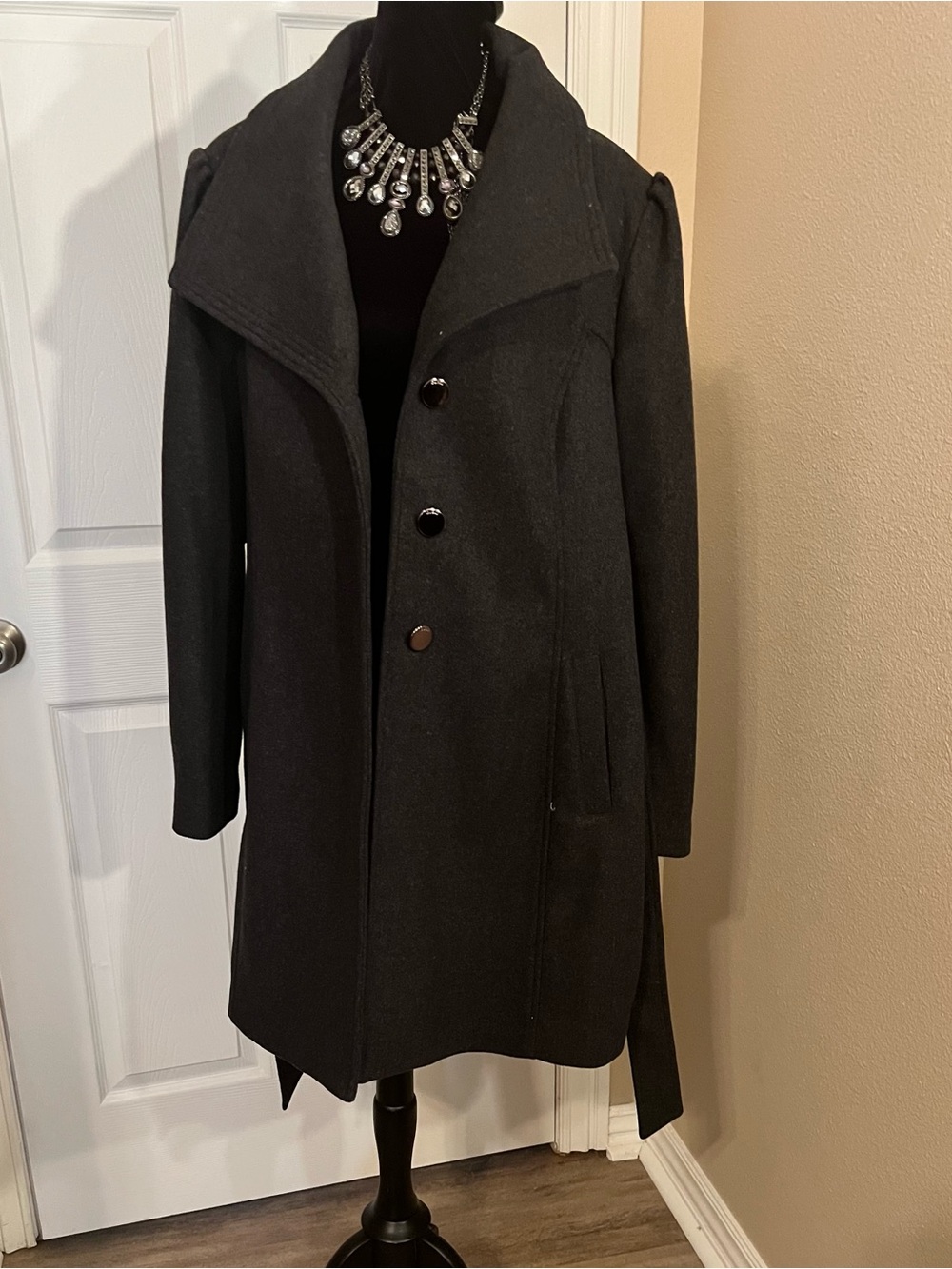 GUESS grey wool blend fall long coat